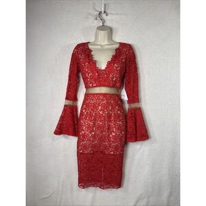 Love Triangle Red Lace Midi Romantic Lace Core Flared Sleeves, Cutouts NWT Sz6